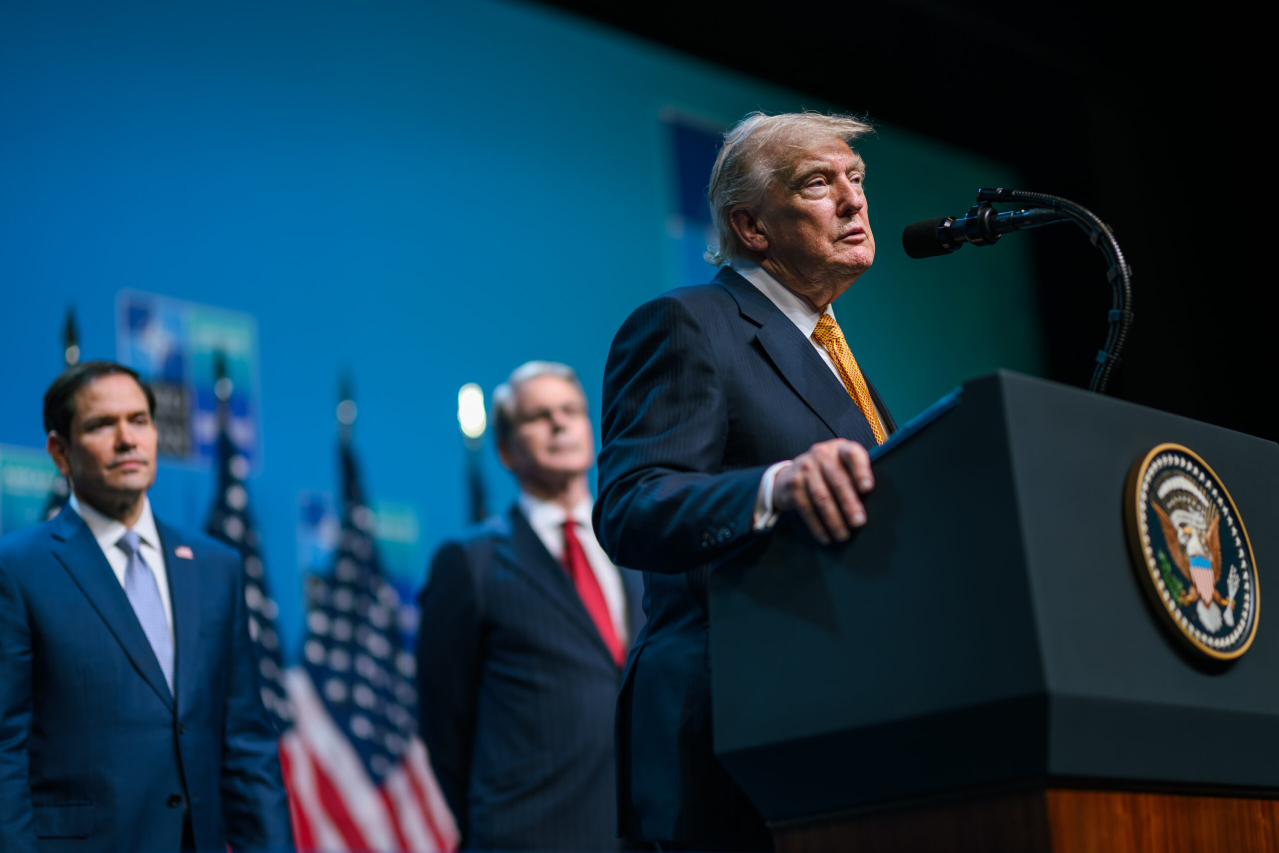 President Donald J. Trump holds a press conference at the 2026 NATO Summit, Wednesday, July 8, 2026, at the Bestepe Presidential Compound in Ankara, Turkey. (Official White House Photo by Daniel Torok)